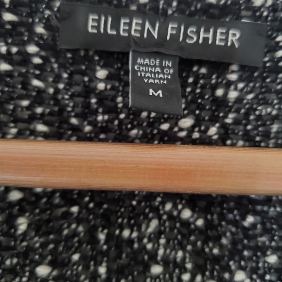 EILEEN FISHER M Tweed Knit LS Sweater Black White Italian Cotton Yarn Casual - Picture 2 of 13